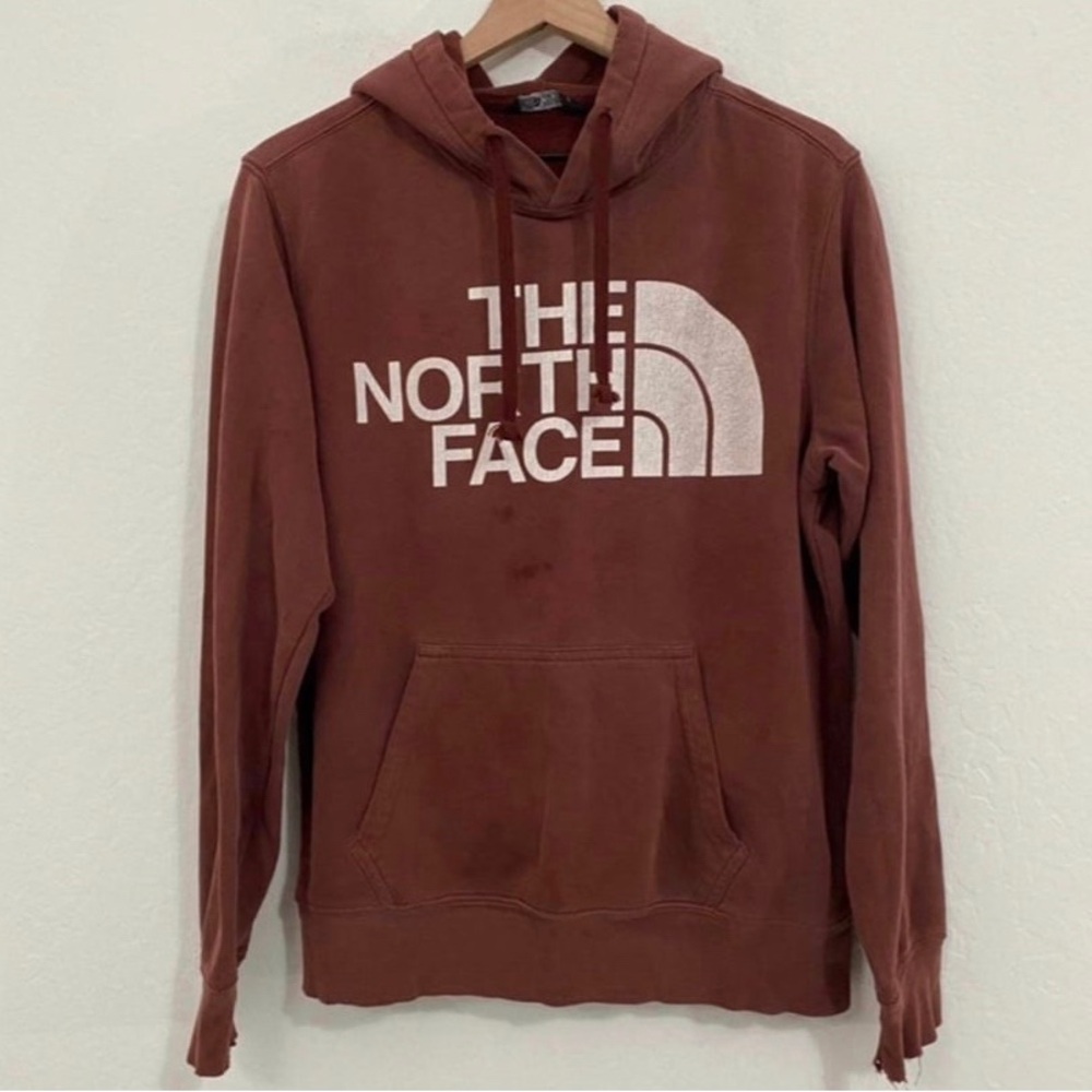 The North Face Women’s S Brown Logo Spellout Hoodie Pullover Pockets